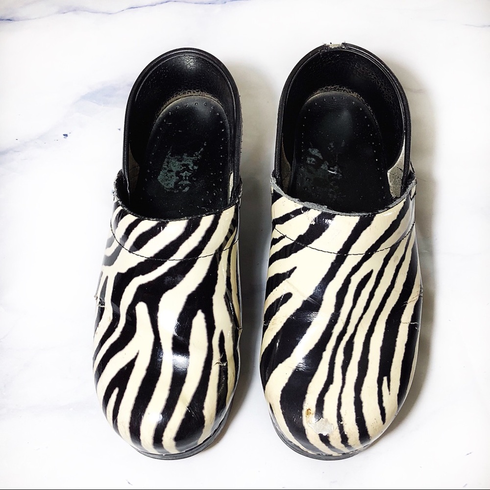 Dansko Pro Patent Zebra Print Clogs Size 38 - image 1